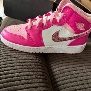 Nike air Jordon 1 Pink and White Sneakers with custom crystals